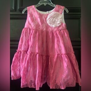 Pippa & Julie Pink Lace Tiered Flower Applique Dress